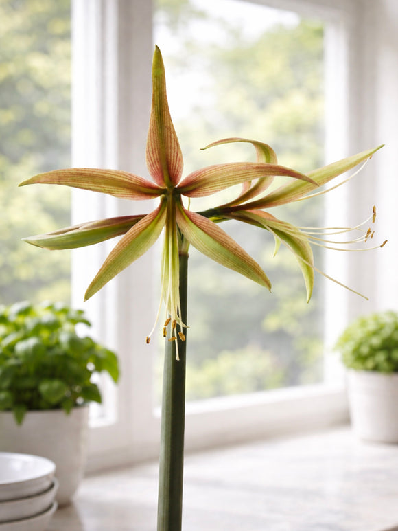 Detail der Amaryllis Tarantula mit roséfarbenen Adern